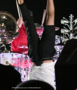 Red Hot Chili Peppers bassist Flea doing a hand stand at Birmingham